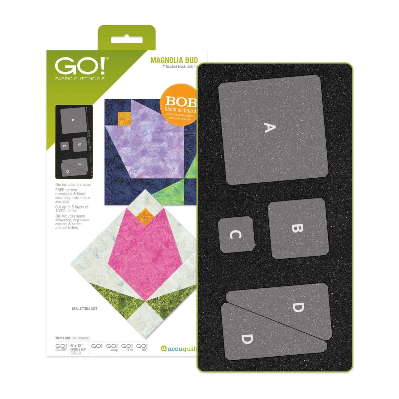 **AccuQuilt GO! Magnolia Bud Die – 7" Finished Quilt Block, Flower Quilting Die, 6" x 12